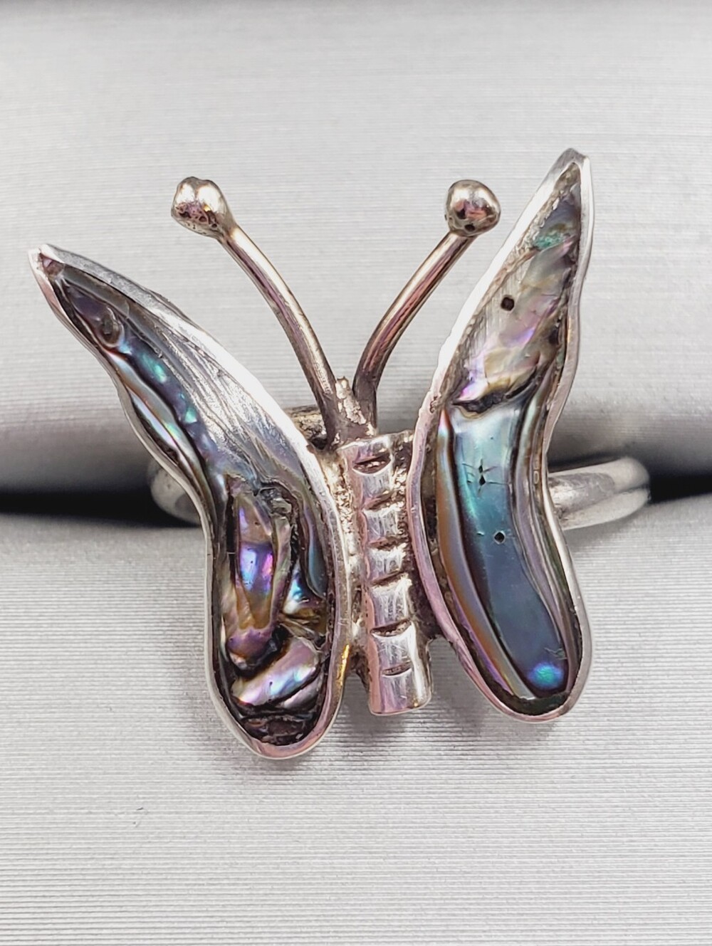 Abalone Butterfly 925 Sterling Silver Vintage Ring - Iridescent